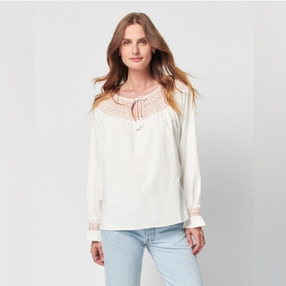 Faherty Laura Organic Cotton Blouse Top Embroidered XL - Picture 1 of 6